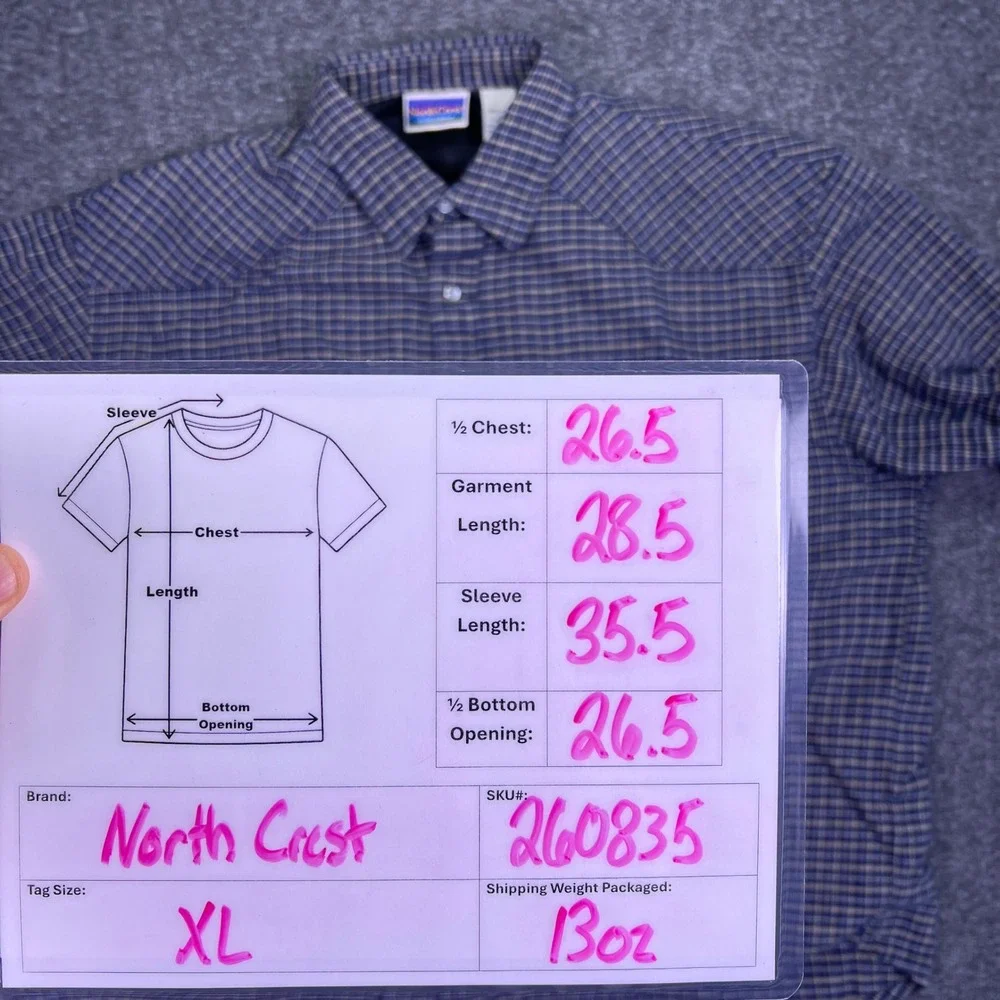 North Crest Shirt Mens XL Blue Plaid Pearl Snap Western Casual Cowboy Flannel‎